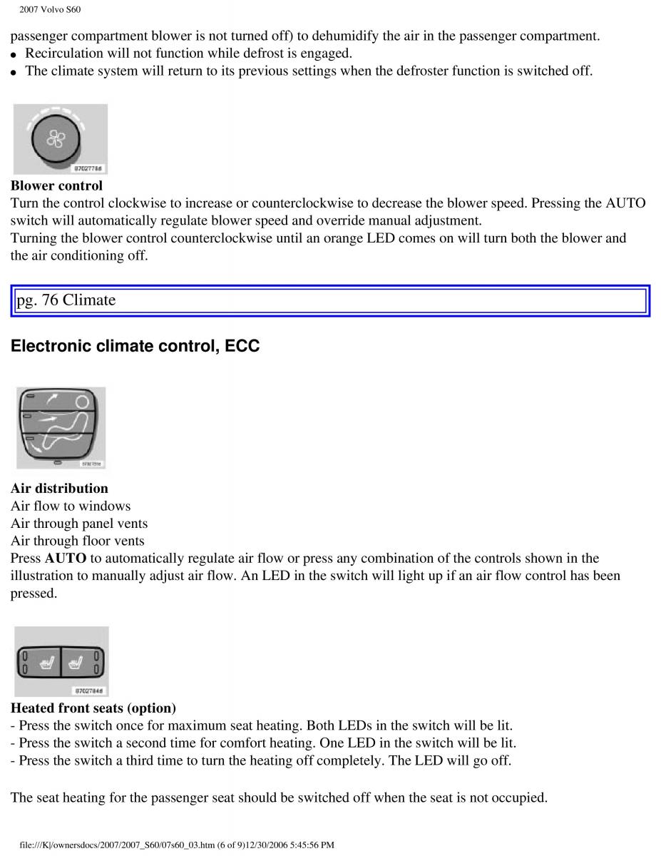 Volvo S60 owners manual / page 89