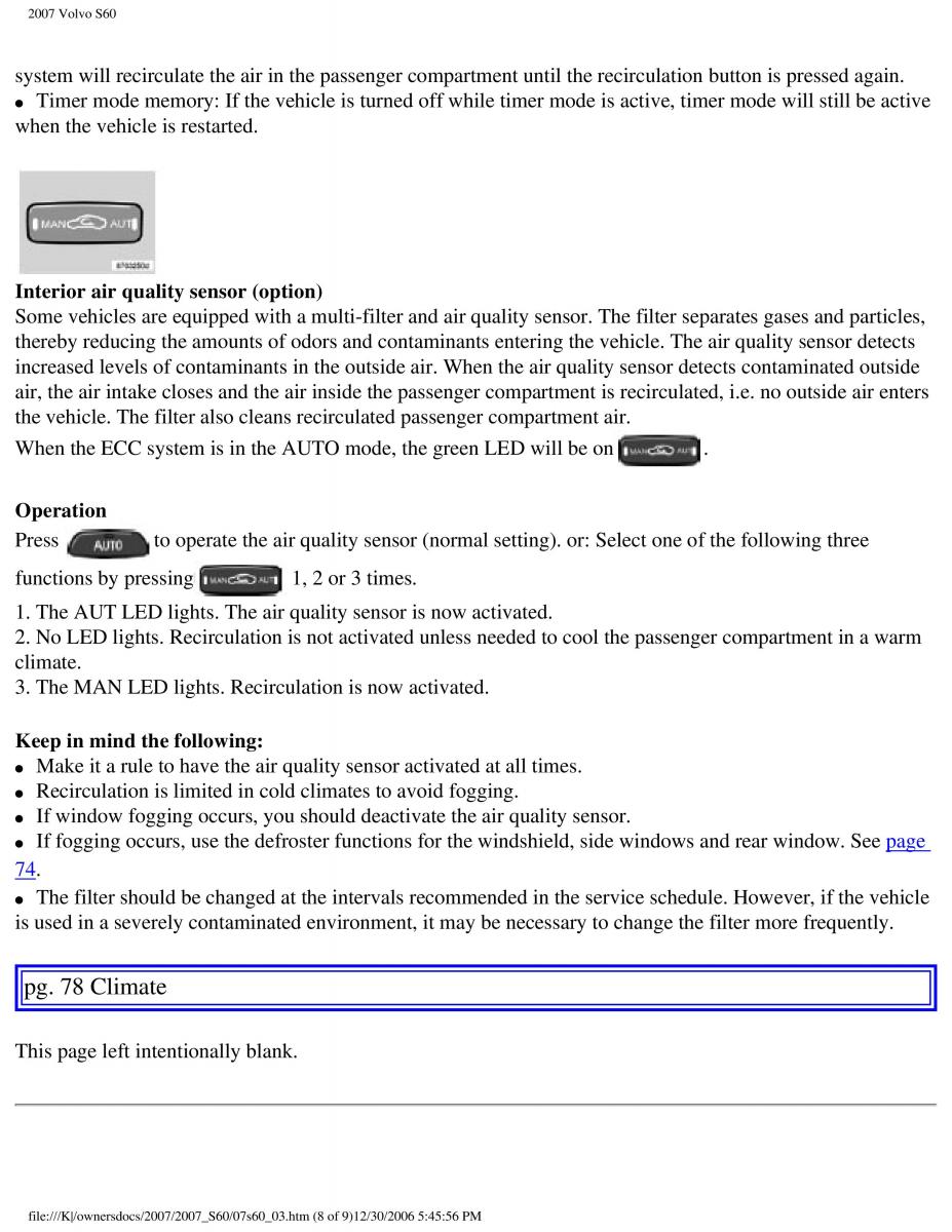 Volvo S60 owners manual / page 91