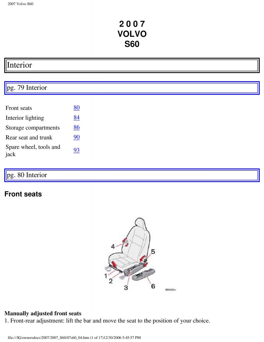 Volvo S60 owners manual / page 93