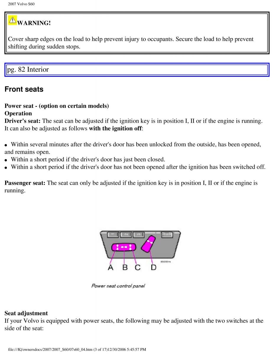 Volvo S60 owners manual / page 95