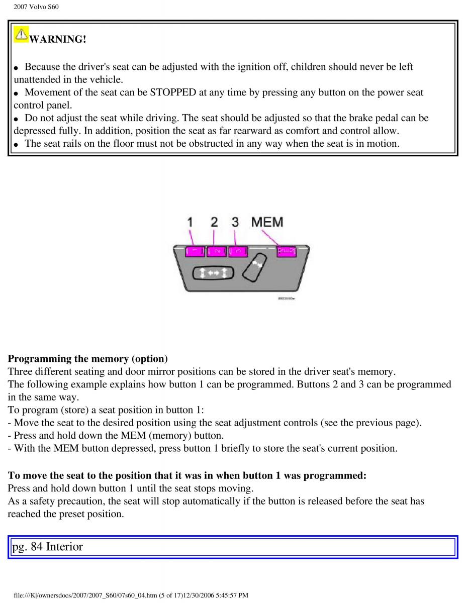 Volvo S60 owners manual / page 97