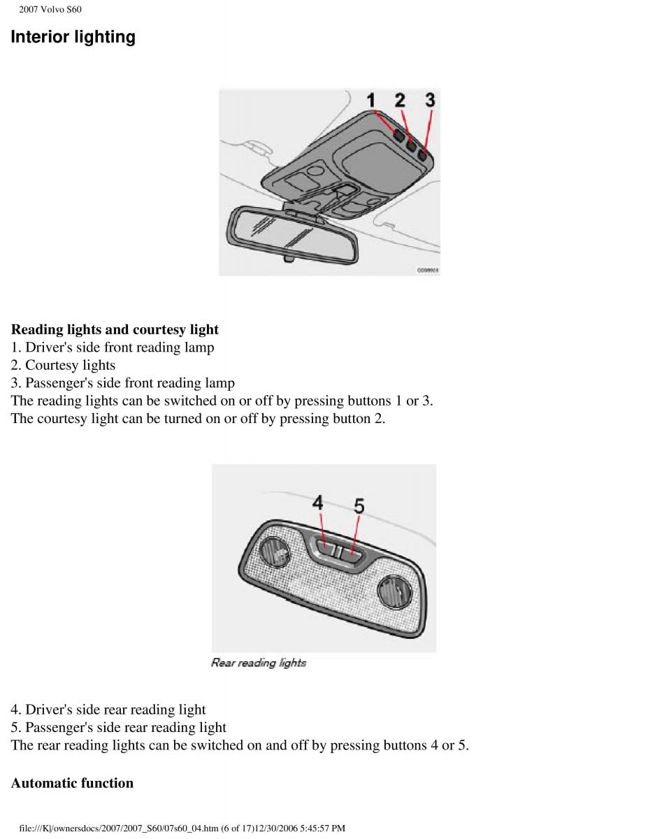 Volvo S60 owners manual / page 98