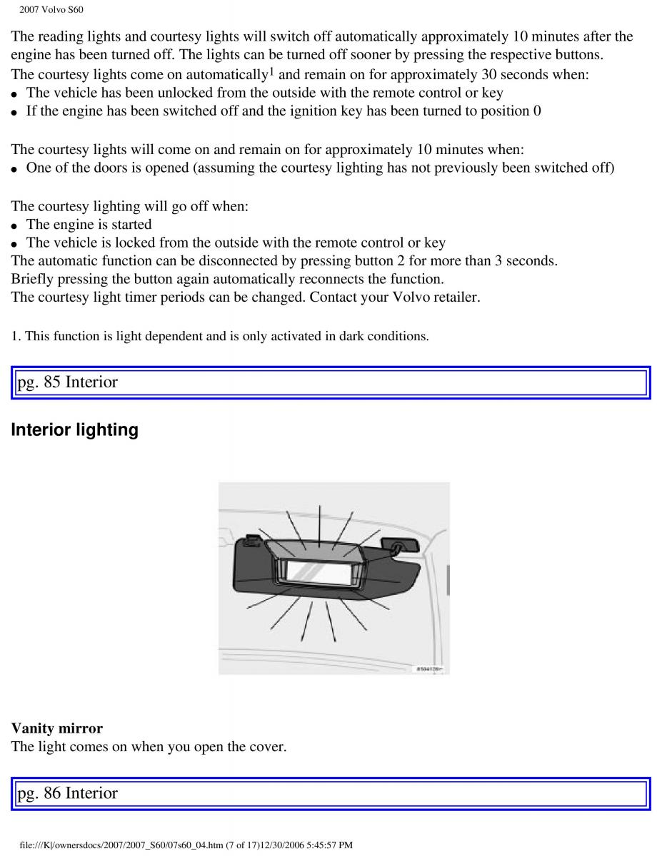 Volvo S60 owners manual / page 99