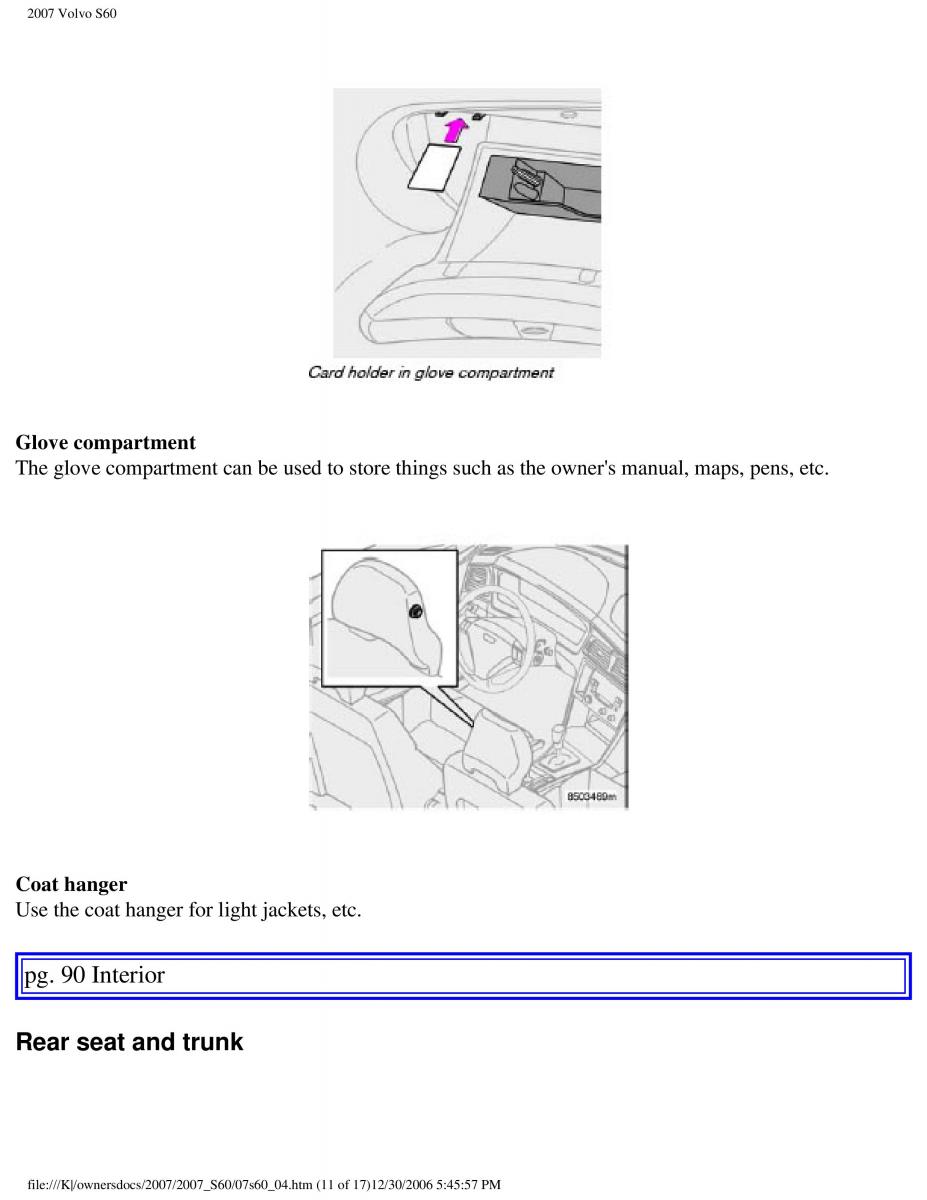 Volvo S60 owners manual / page 103