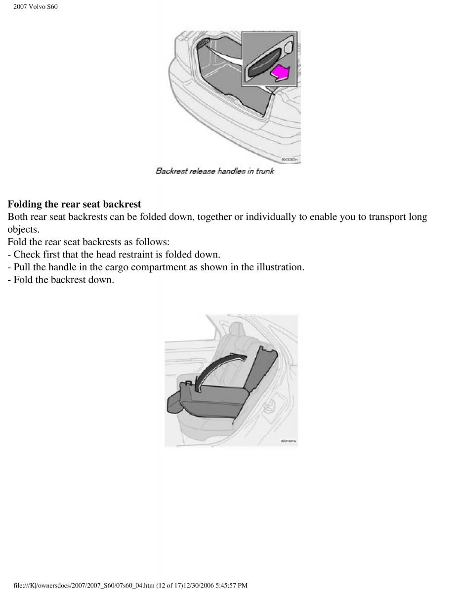 Volvo S60 owners manual / page 104