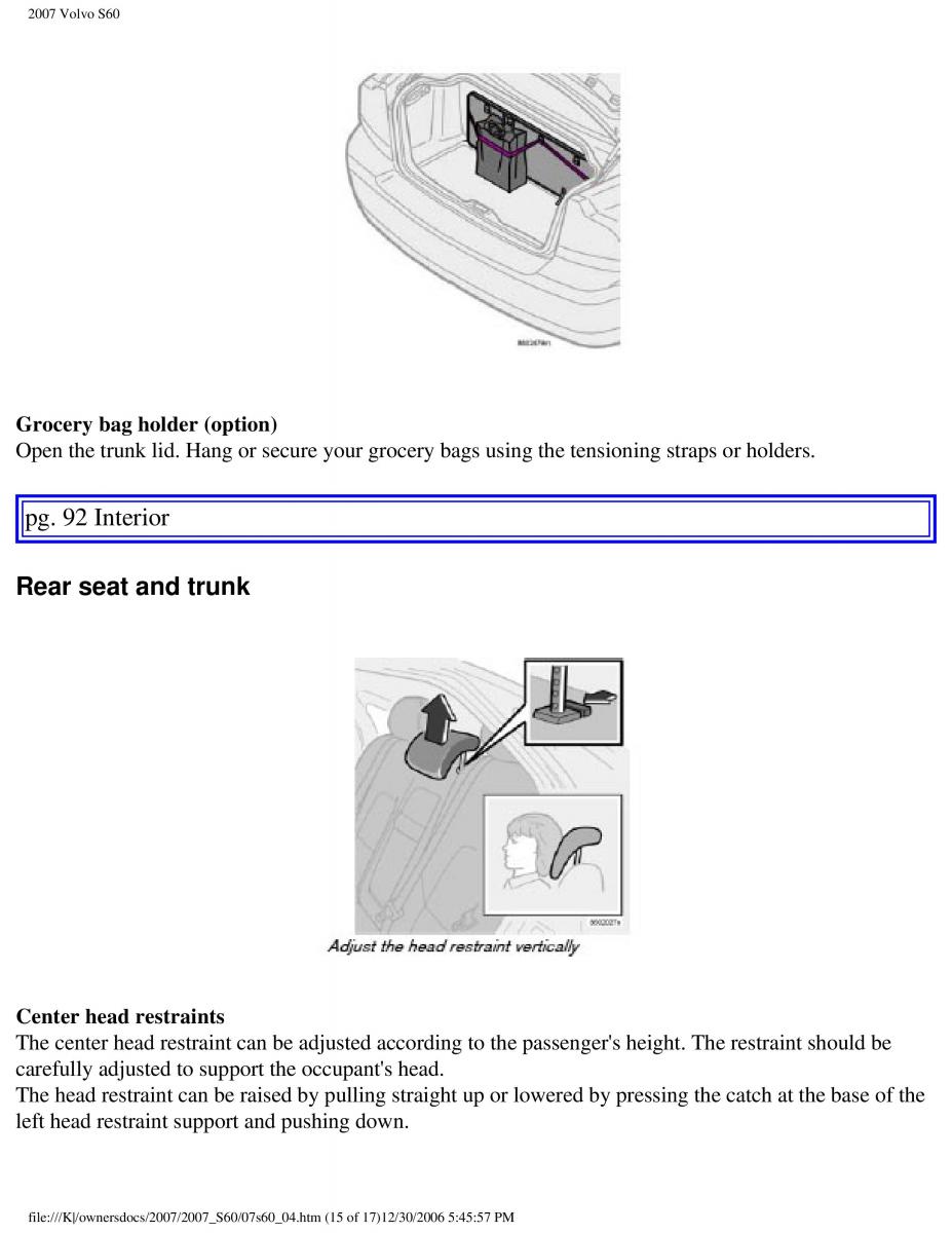 Volvo S60 owners manual / page 107