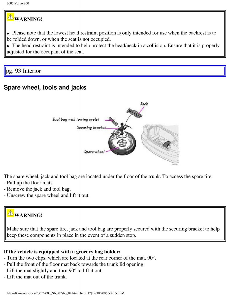 Volvo S60 owners manual / page 108