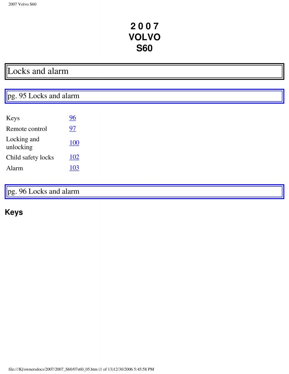 Volvo S60 owners manual / page 110