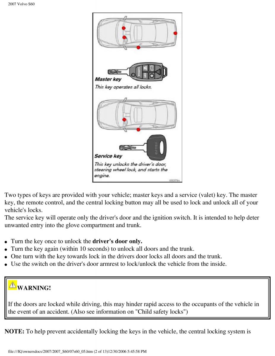 Volvo S60 owners manual / page 111