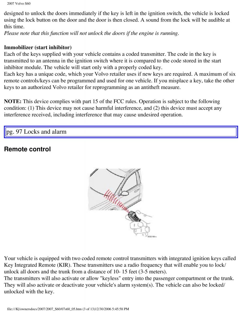 Volvo S60 owners manual / page 112