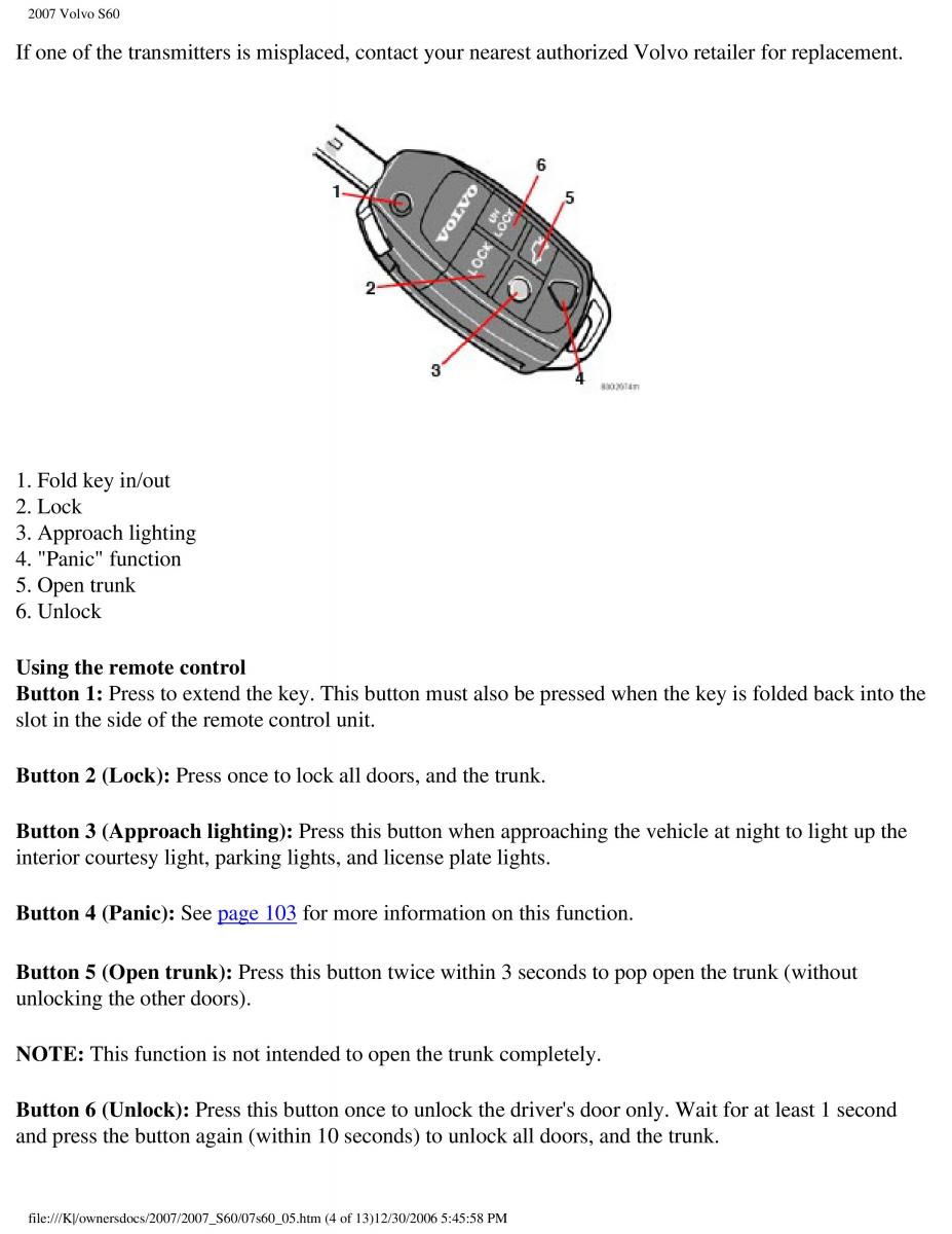 Volvo S60 owners manual / page 113