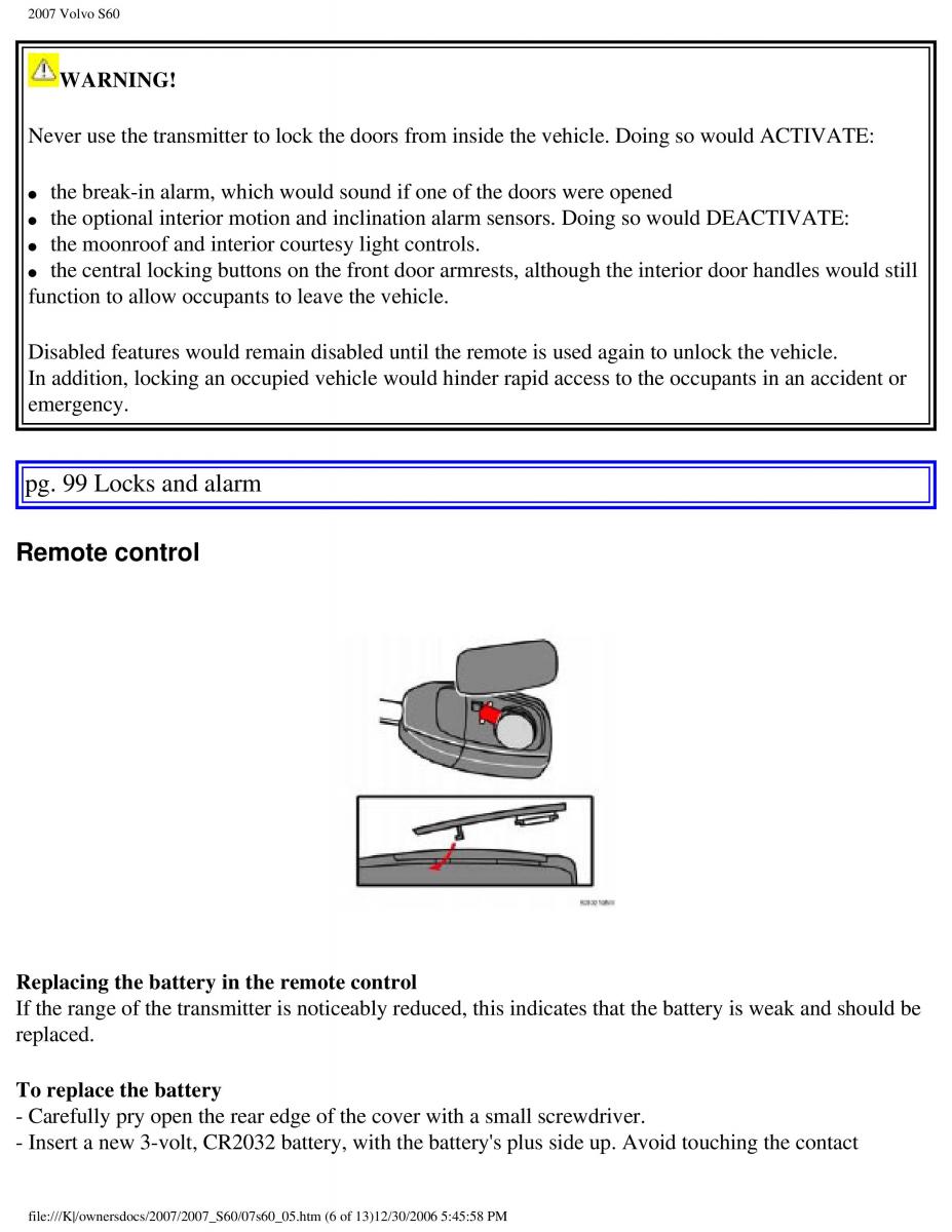 Volvo S60 owners manual / page 115