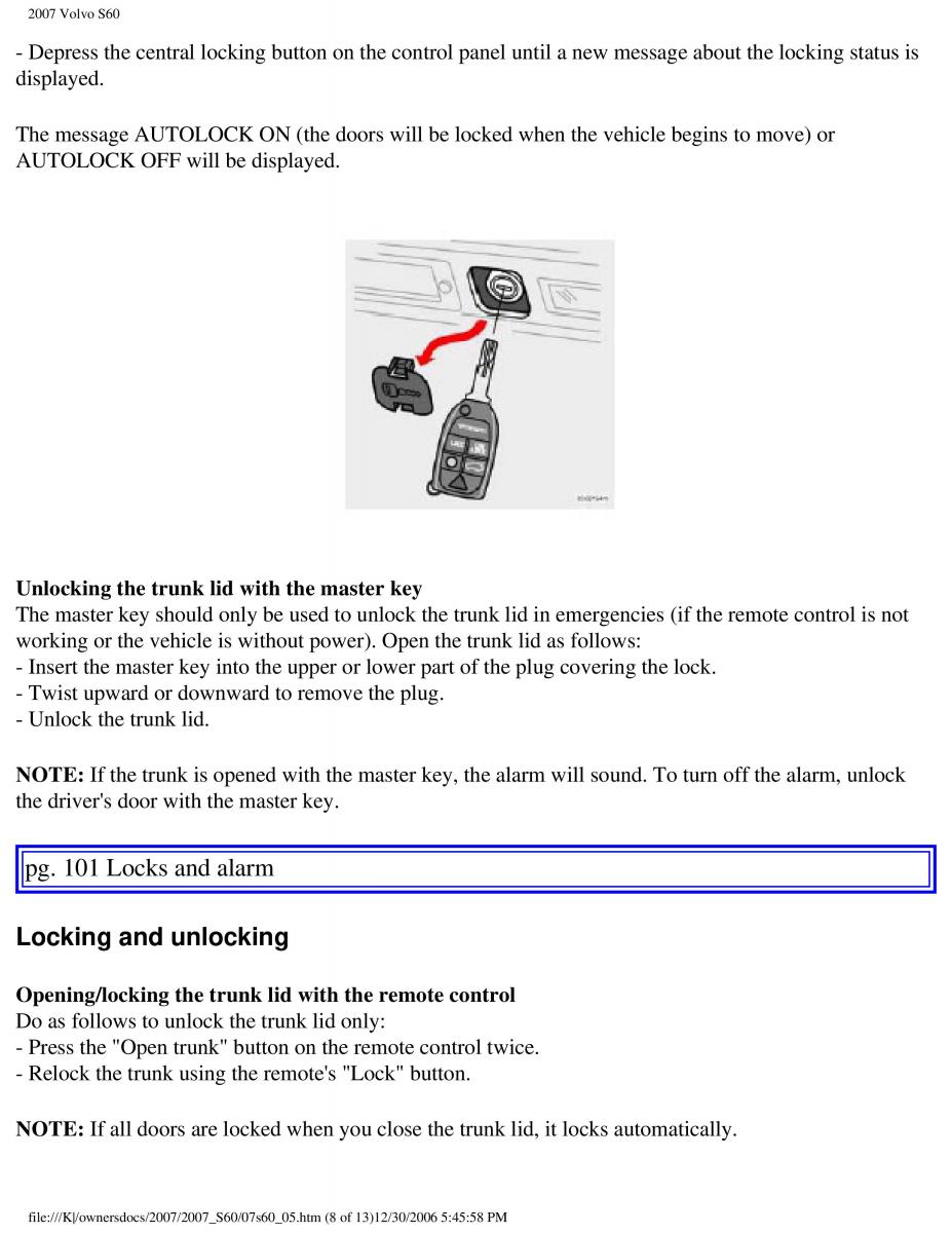 Volvo S60 owners manual / page 117