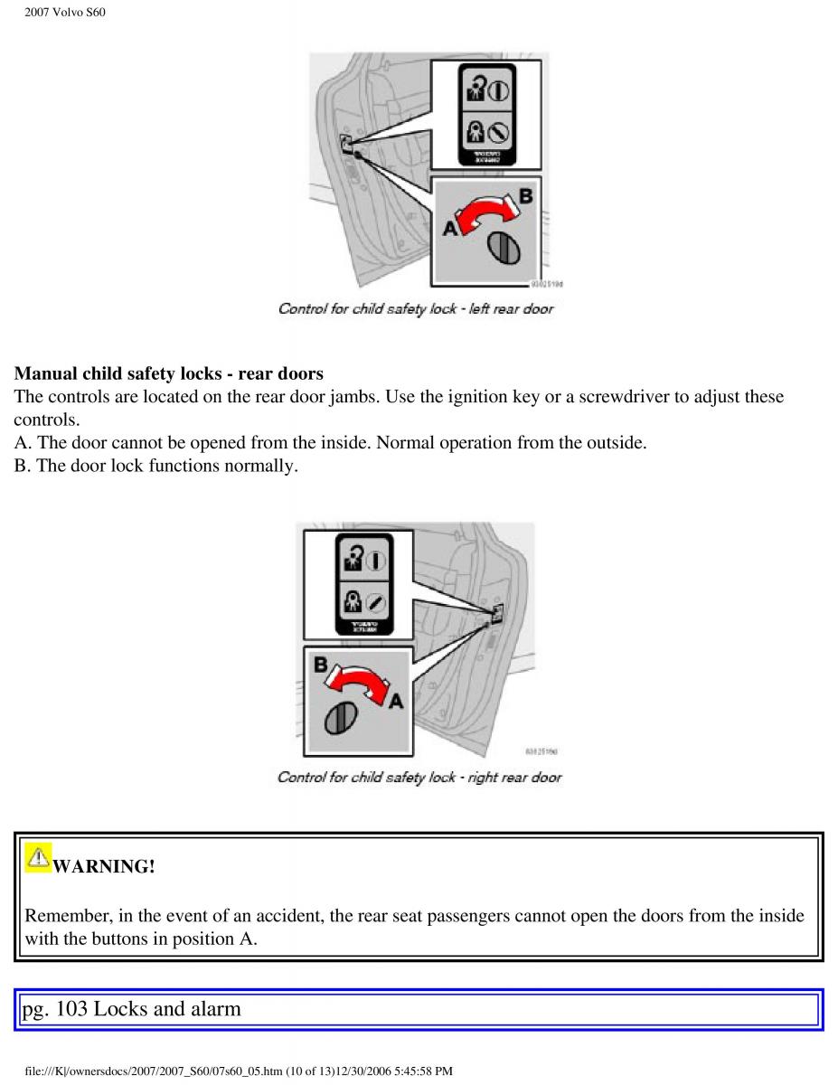 Volvo S60 owners manual / page 119