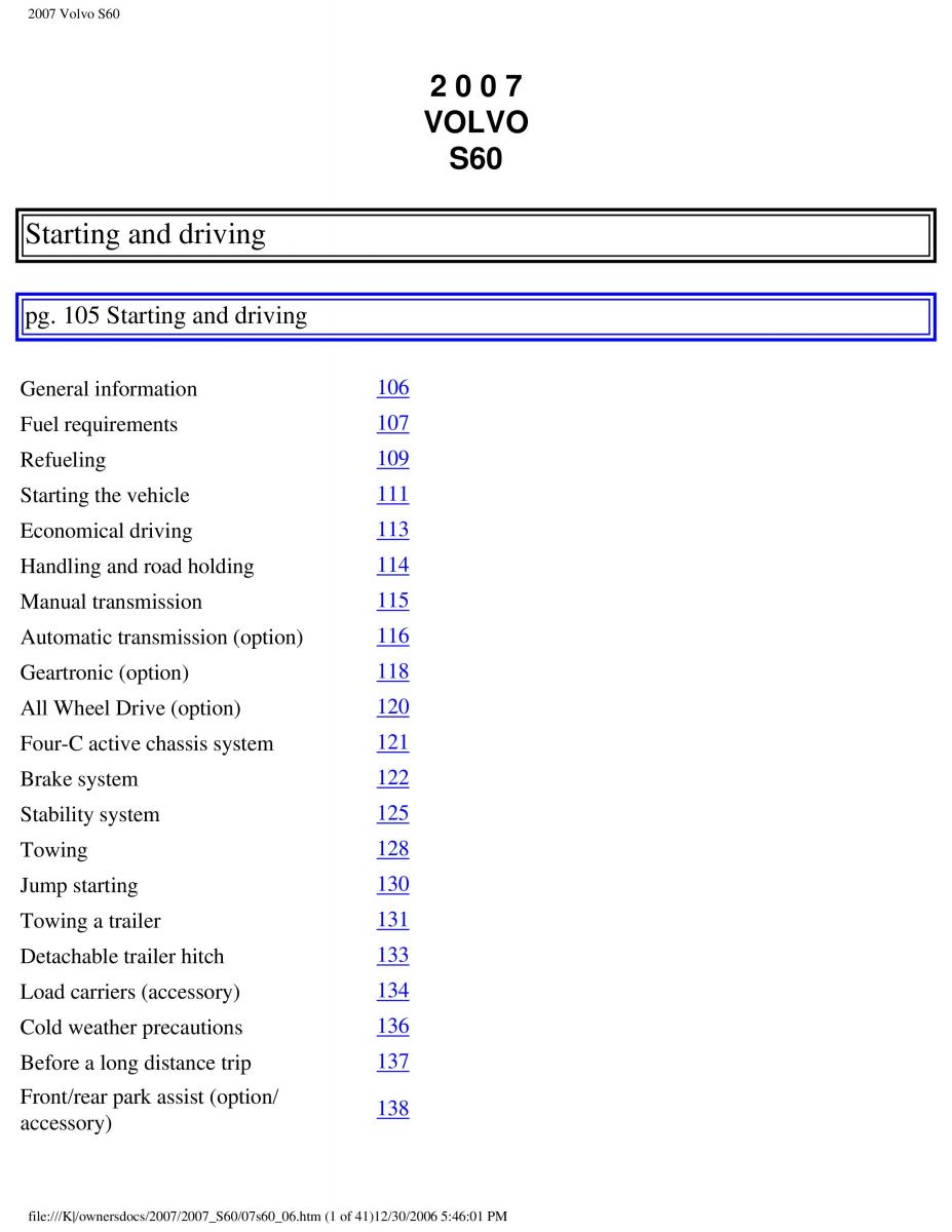 Volvo S60 owners manual / page 123