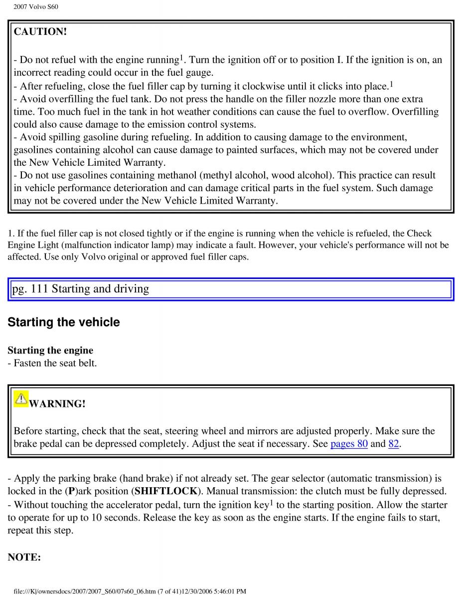 Volvo S60 owners manual / page 129