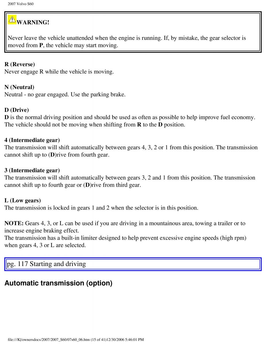 Volvo S60 owners manual / page 137