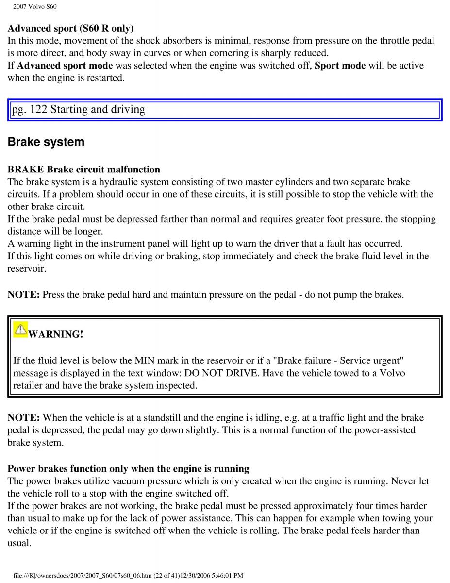 Volvo S60 owners manual / page 144