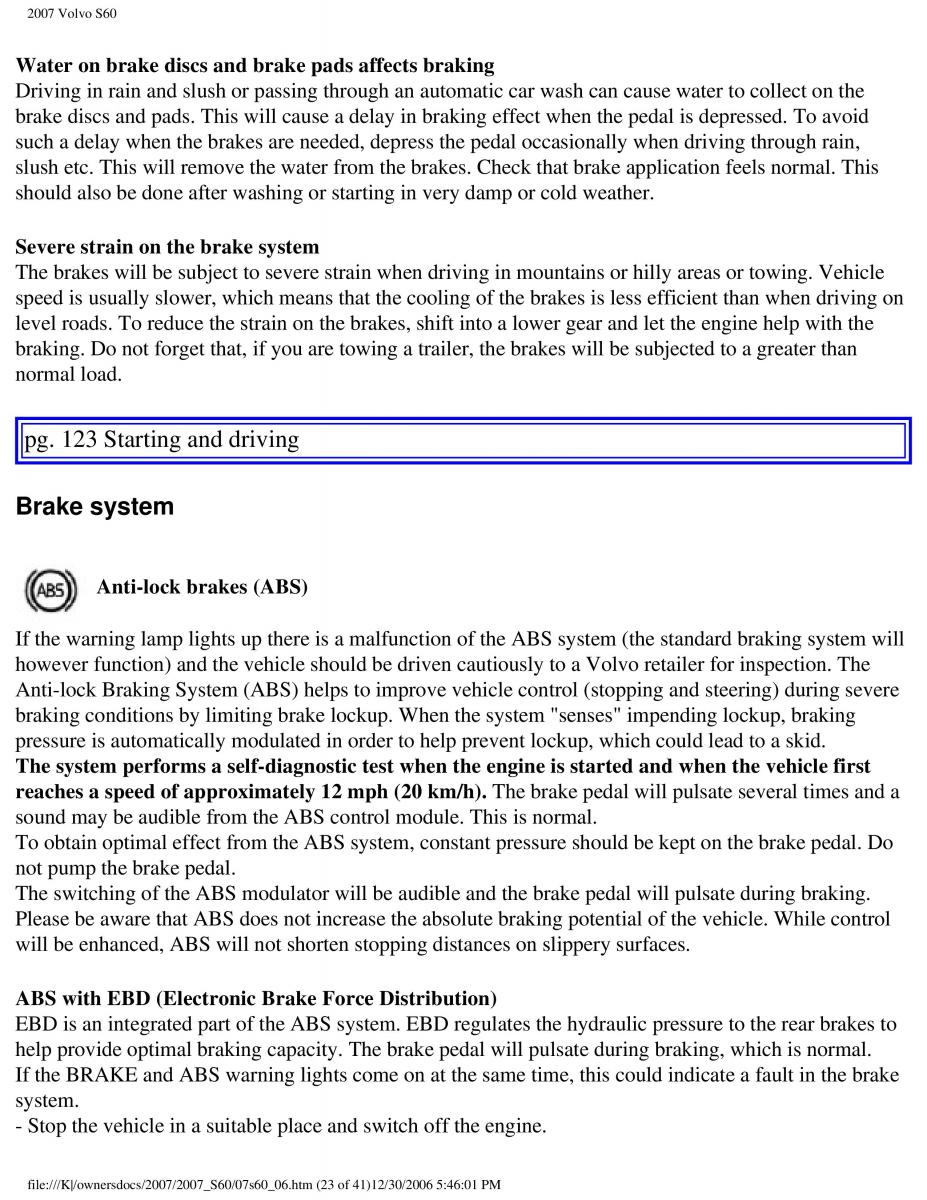 Volvo S60 owners manual / page 145