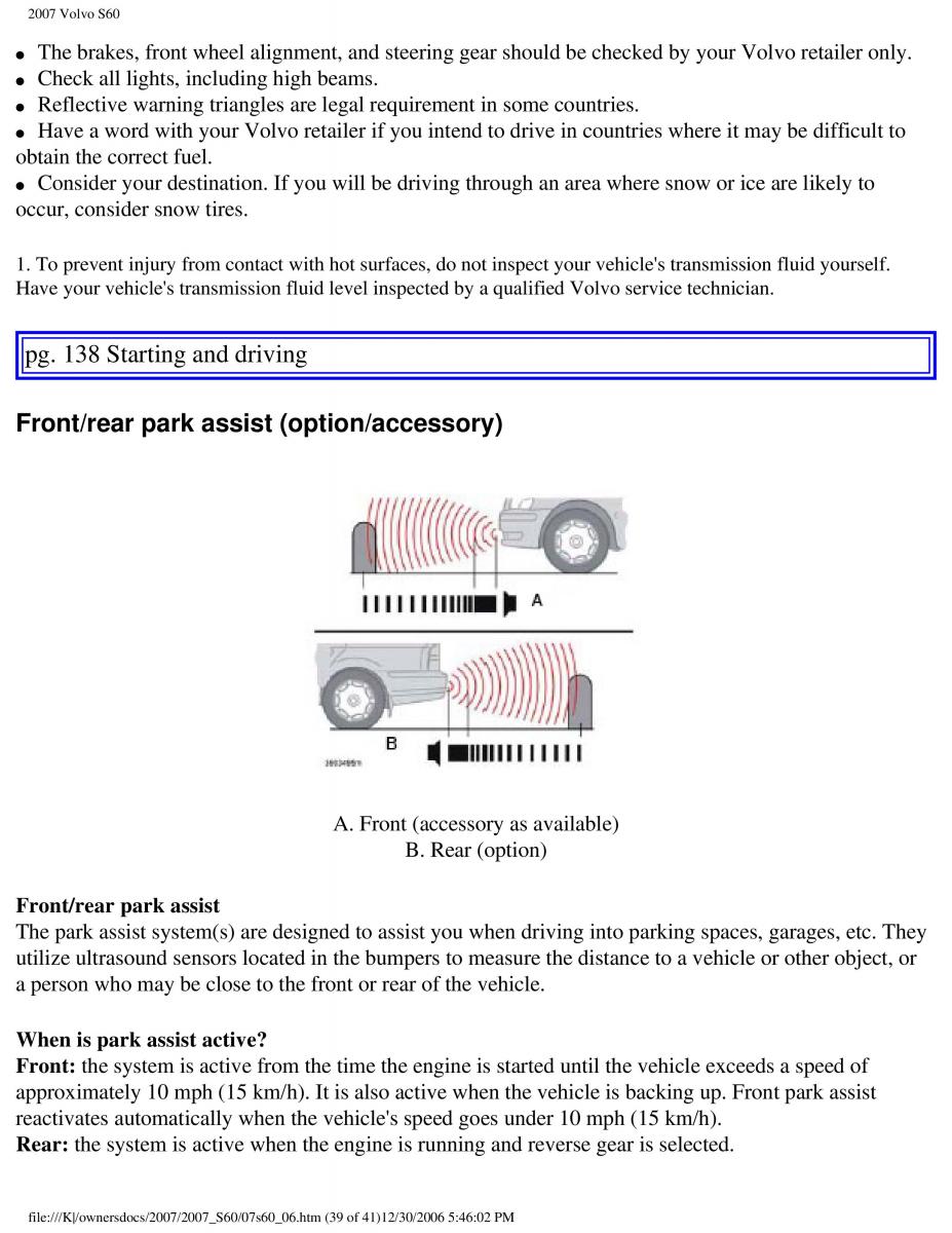 Volvo S60 owners manual / page 161