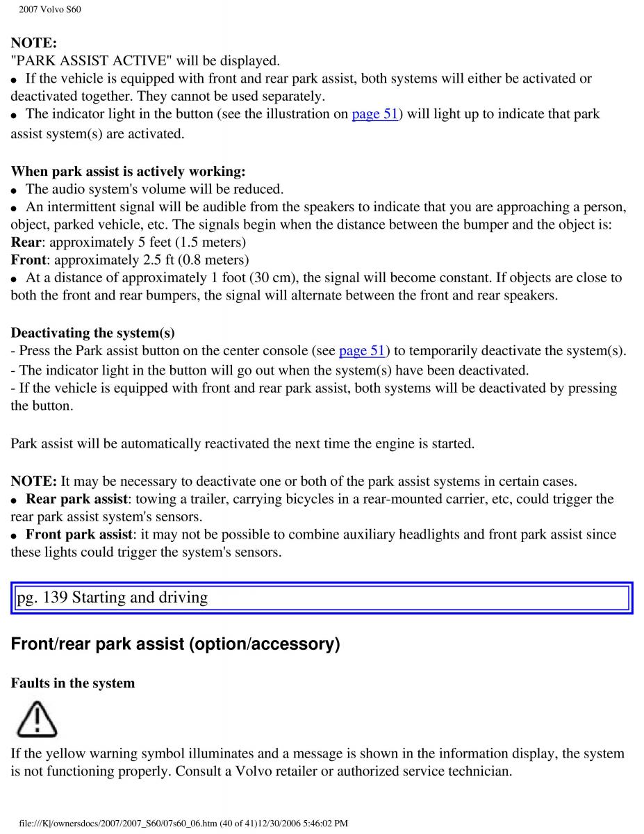 Volvo S60 owners manual / page 162