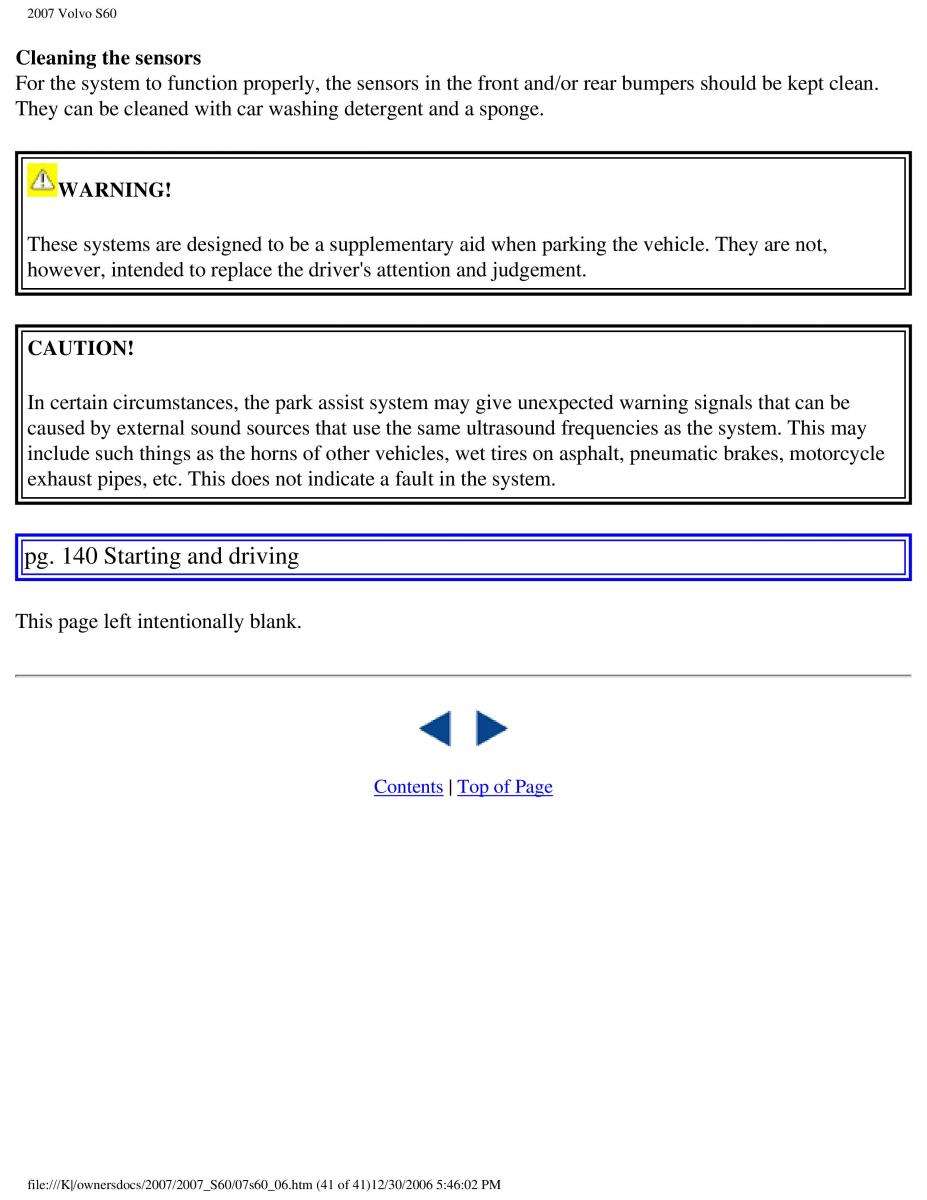 Volvo S60 owners manual / page 163