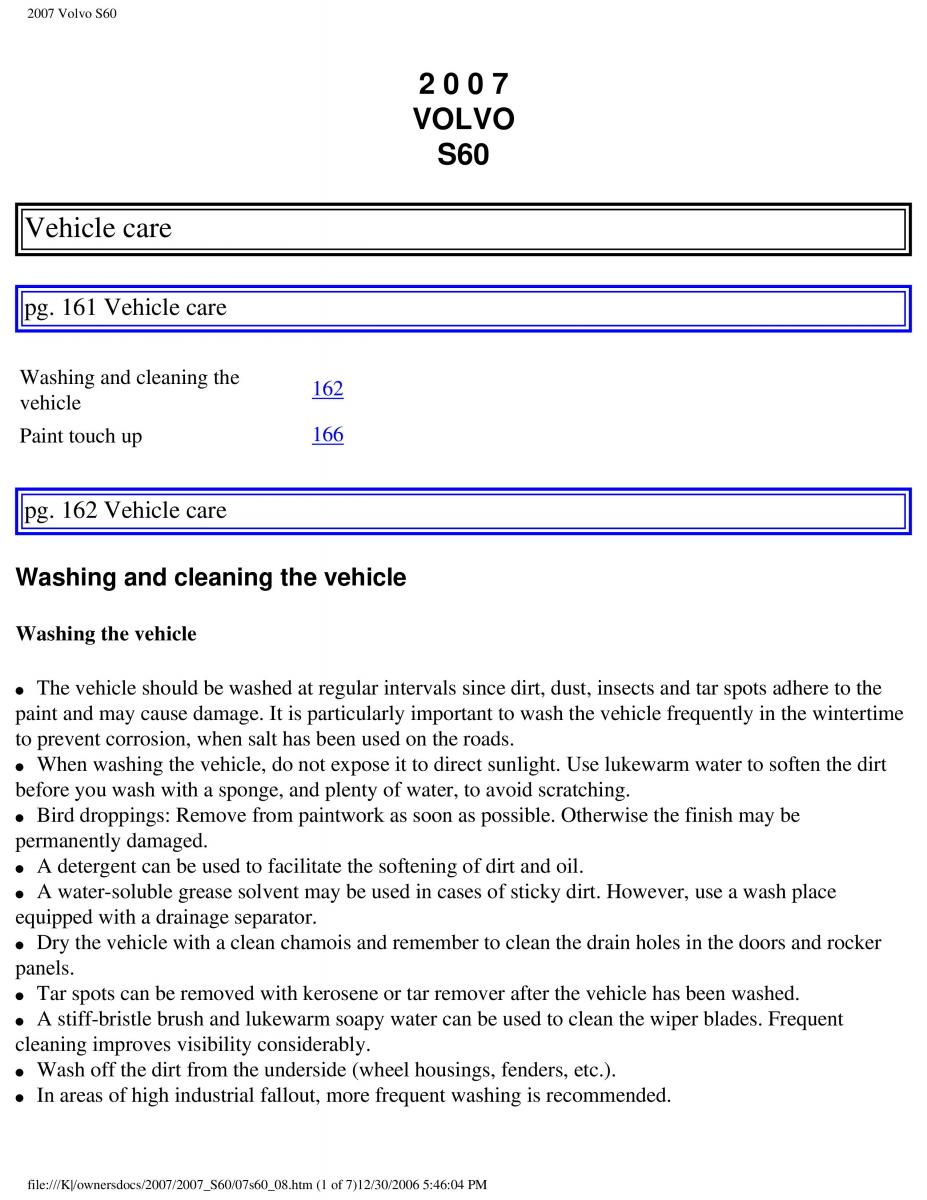 Volvo S60 owners manual / page 186