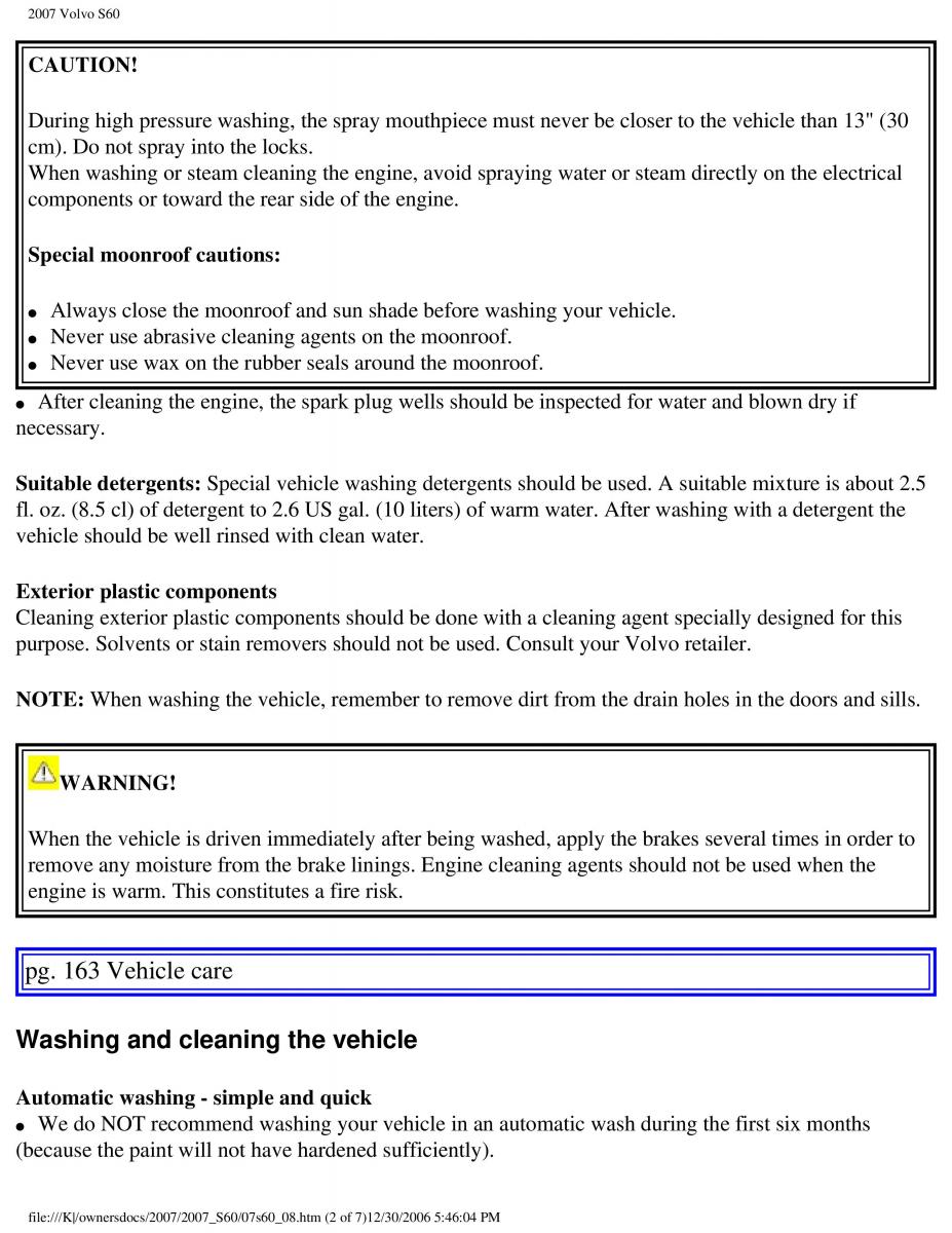 Volvo S60 owners manual / page 187