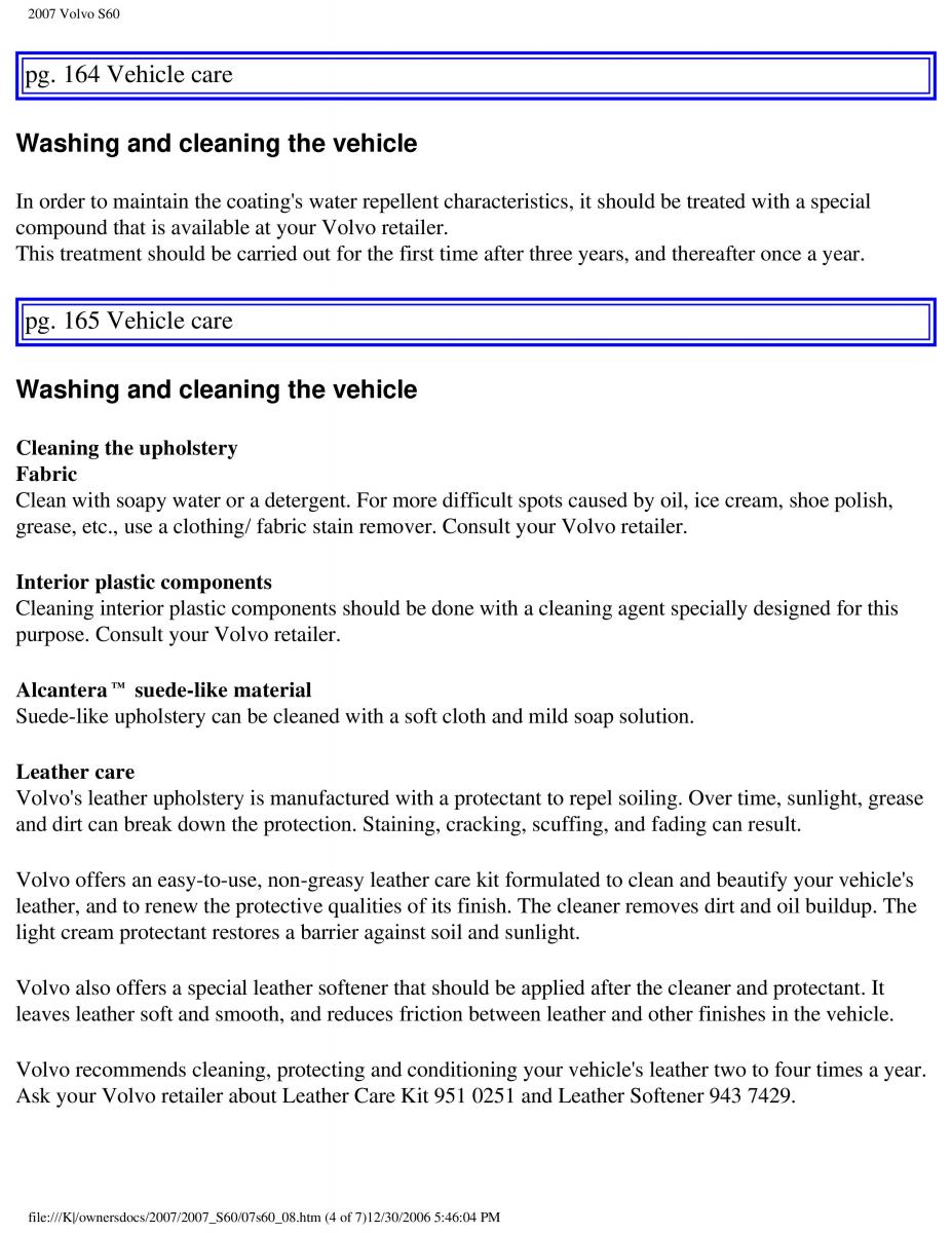 Volvo S60 owners manual / page 189