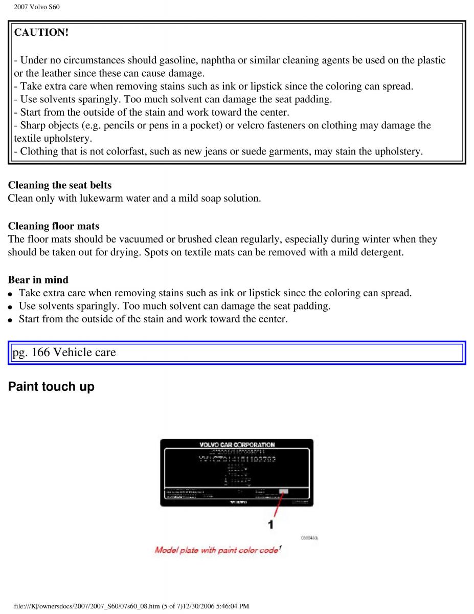 Volvo S60 owners manual / page 190