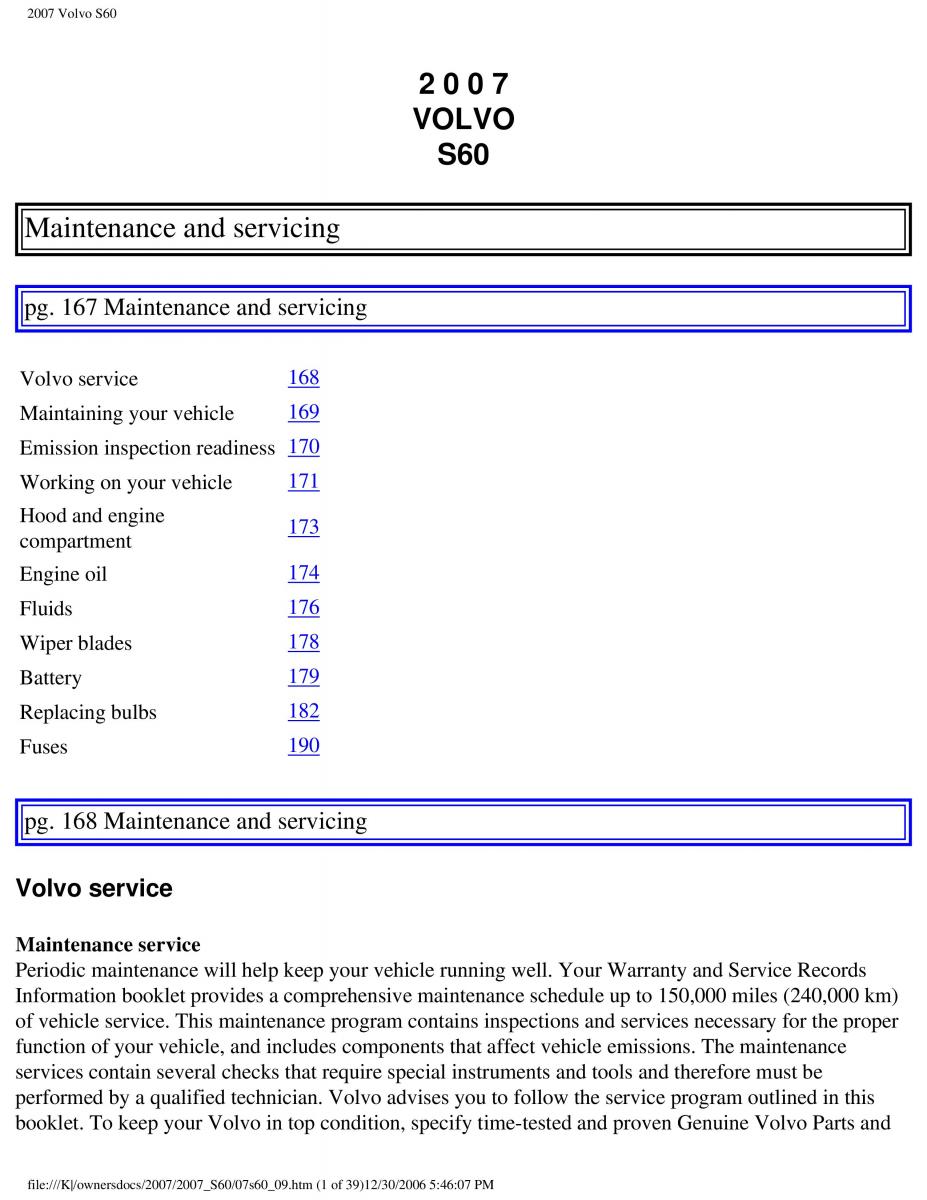 Volvo S60 owners manual / page 193