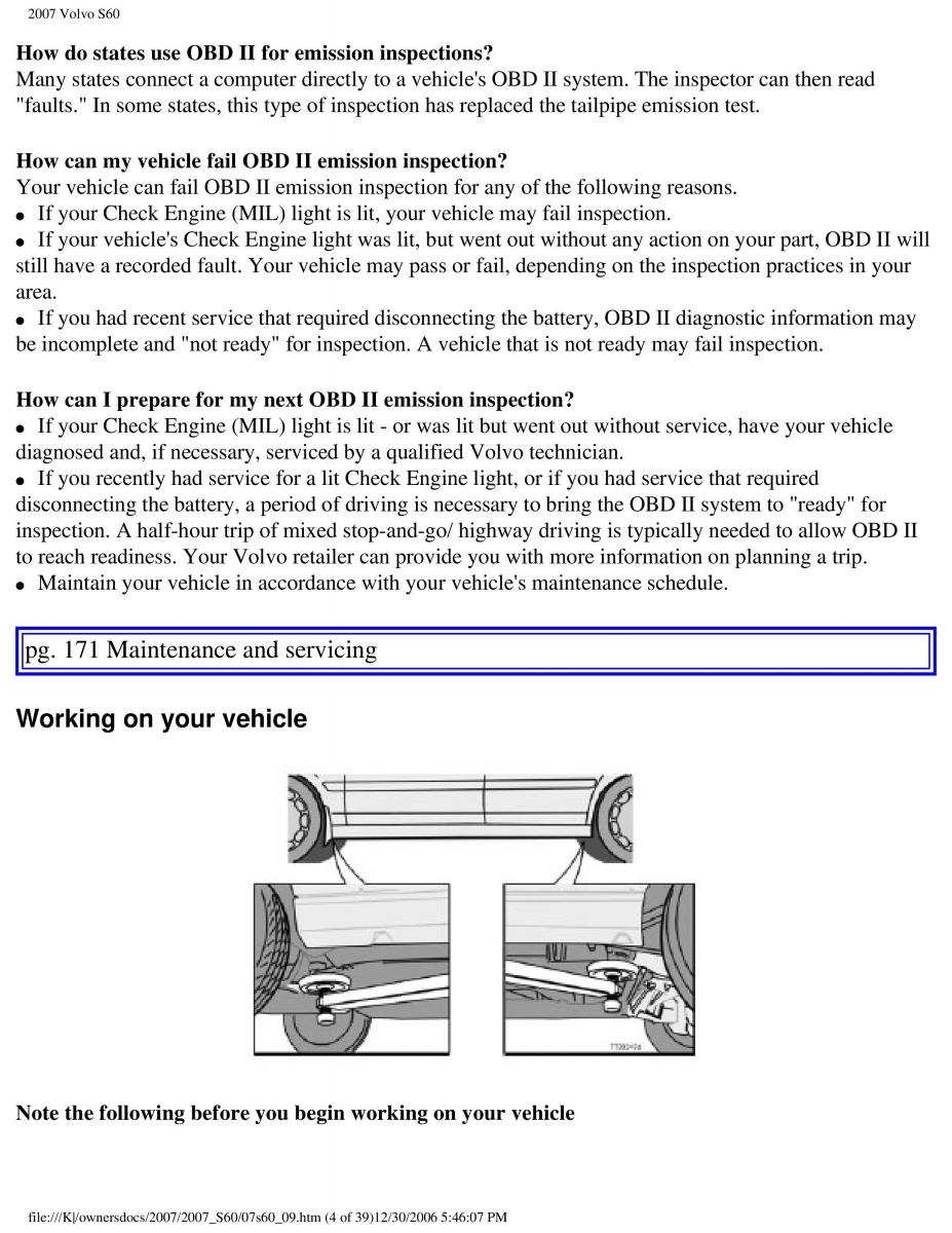 Volvo S60 owners manual / page 196