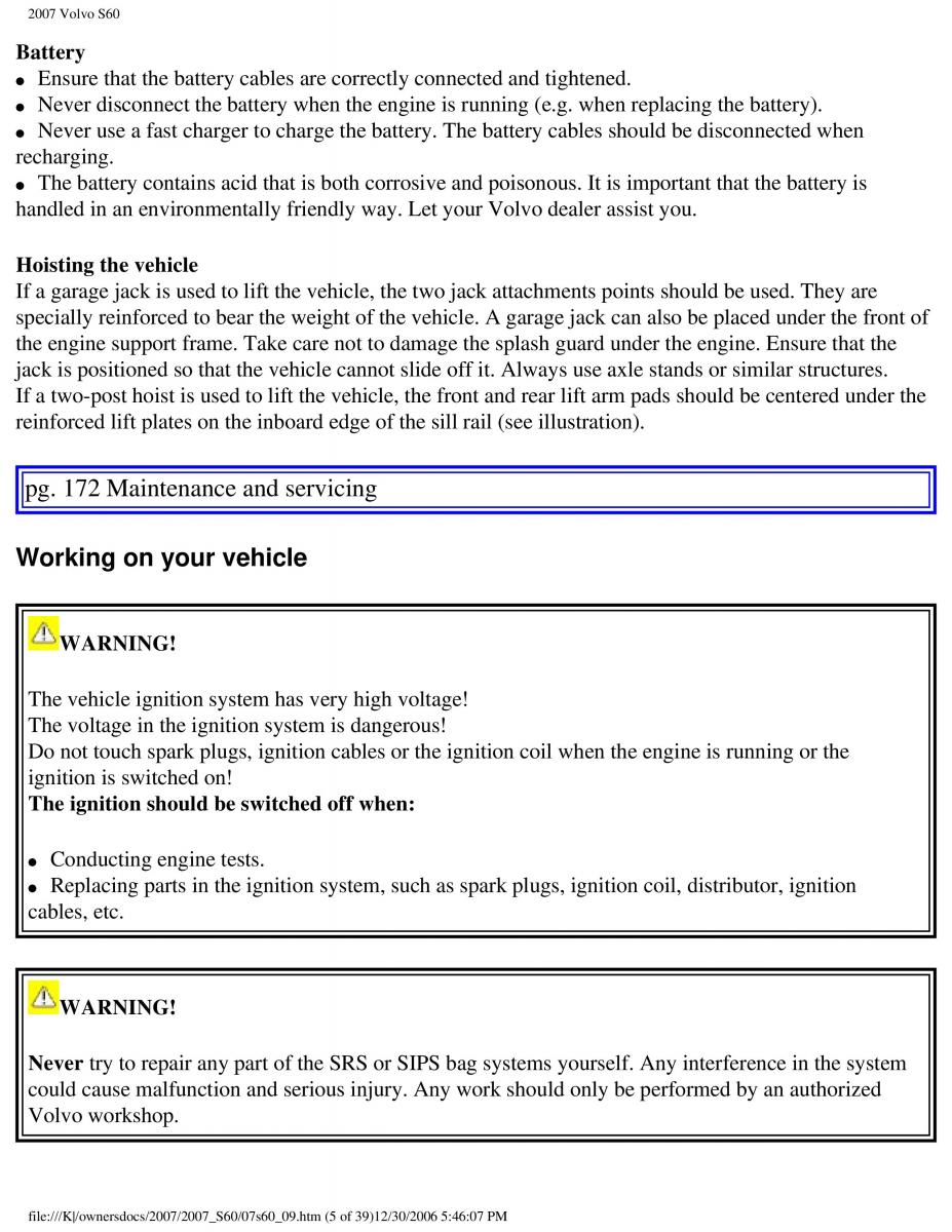 Volvo S60 owners manual / page 197