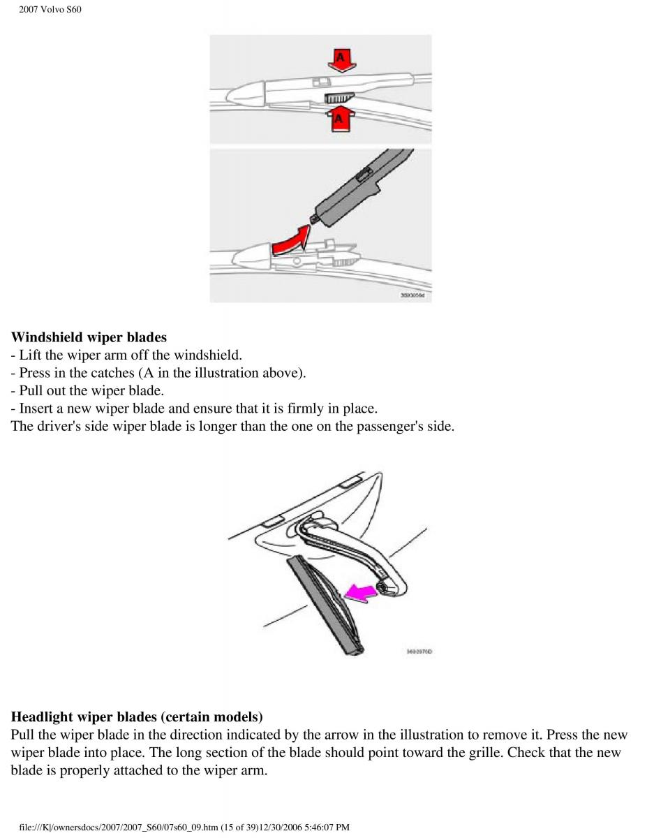 Volvo S60 owners manual / page 207