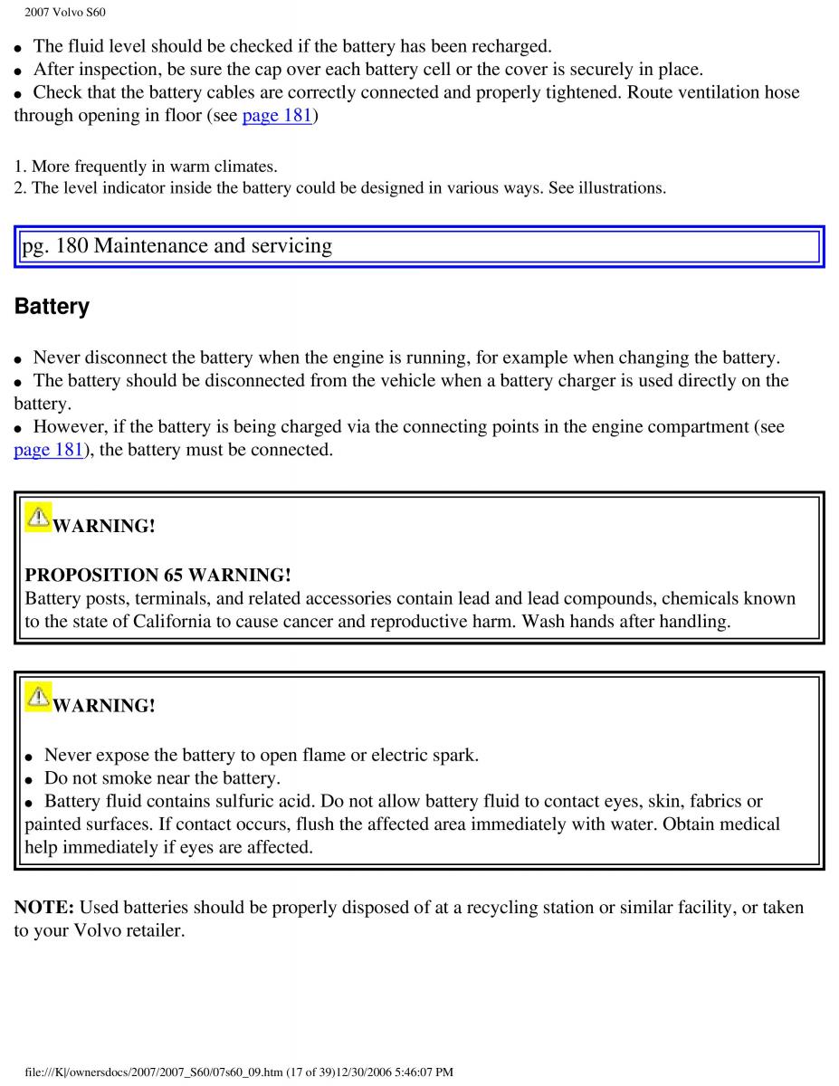 Volvo S60 owners manual / page 209