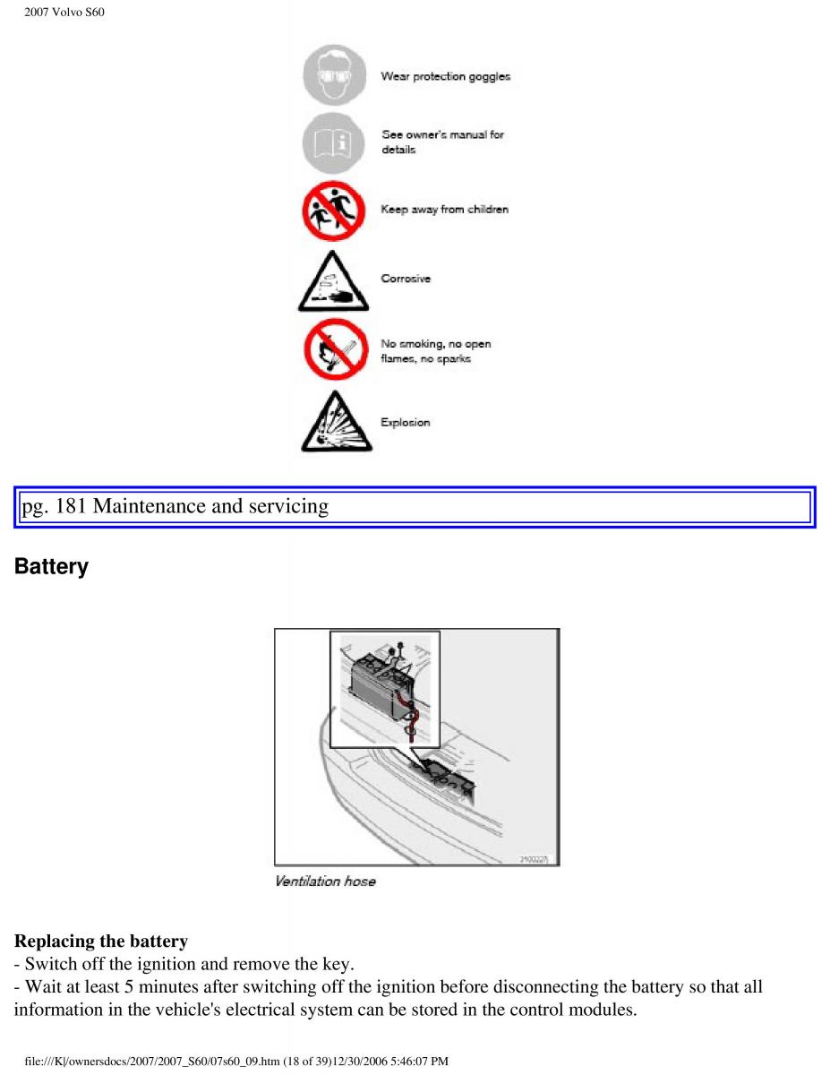 Volvo S60 owners manual / page 210