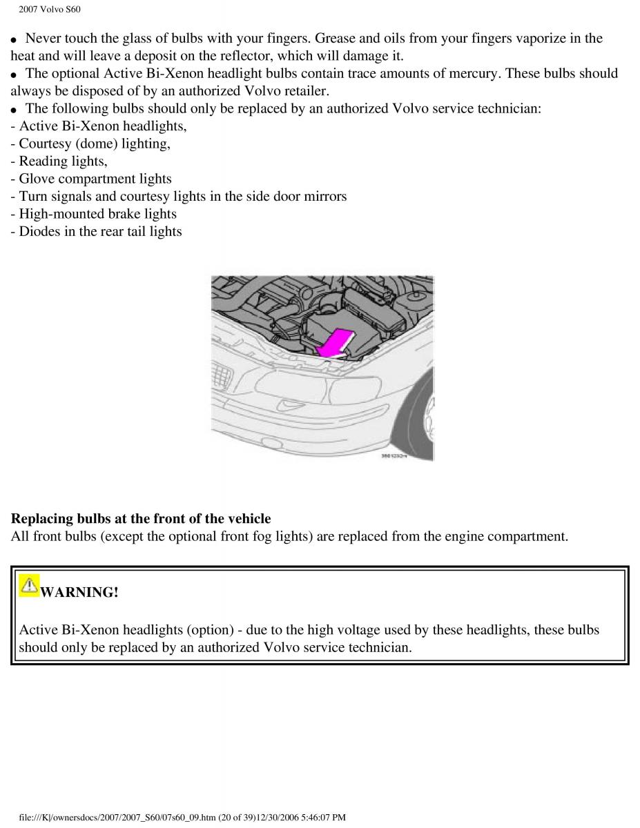 Volvo S60 owners manual / page 212