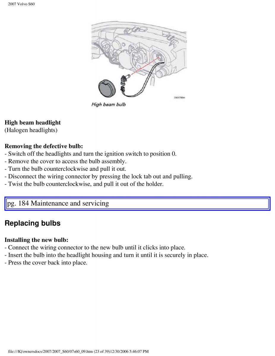 Volvo S60 owners manual / page 215