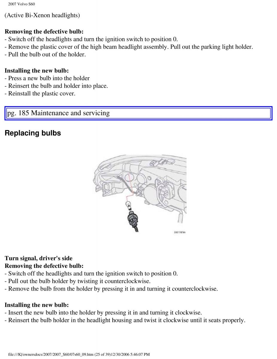 Volvo S60 owners manual / page 217