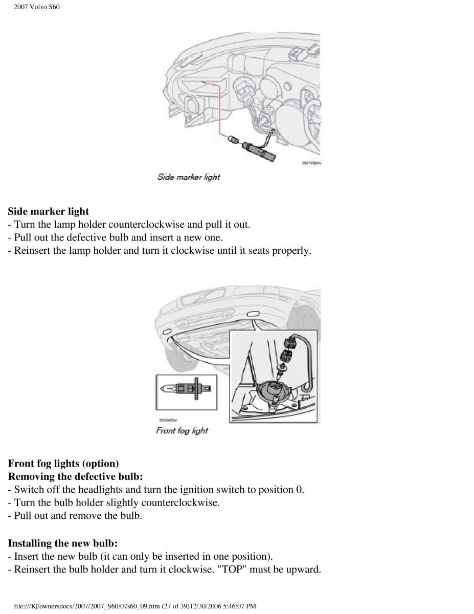 Volvo S60 owners manual / page 219