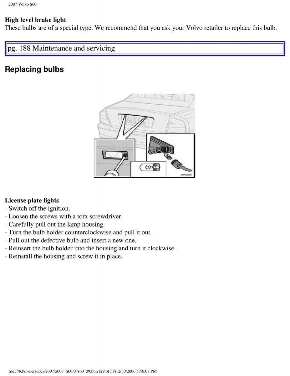 Volvo S60 owners manual / page 221