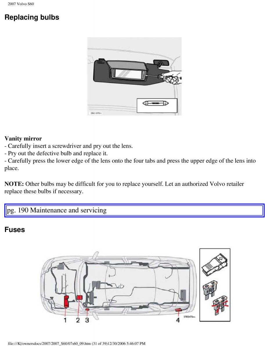 Volvo S60 owners manual / page 223