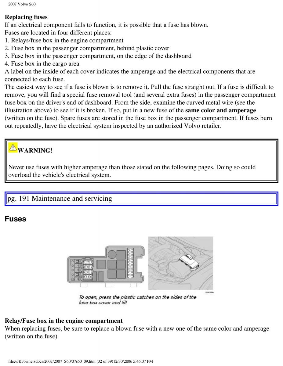 Volvo S60 owners manual / page 224