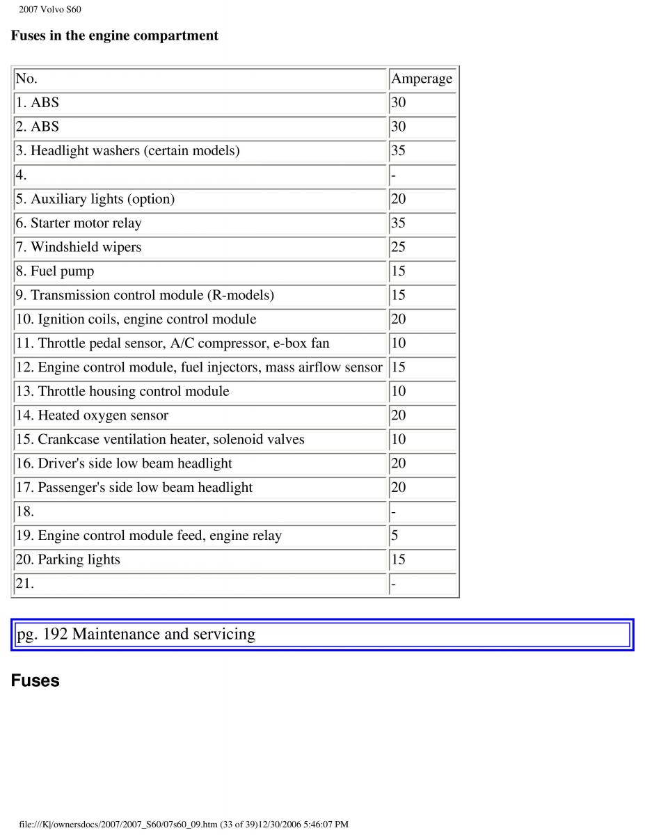 Volvo S60 owners manual / page 225