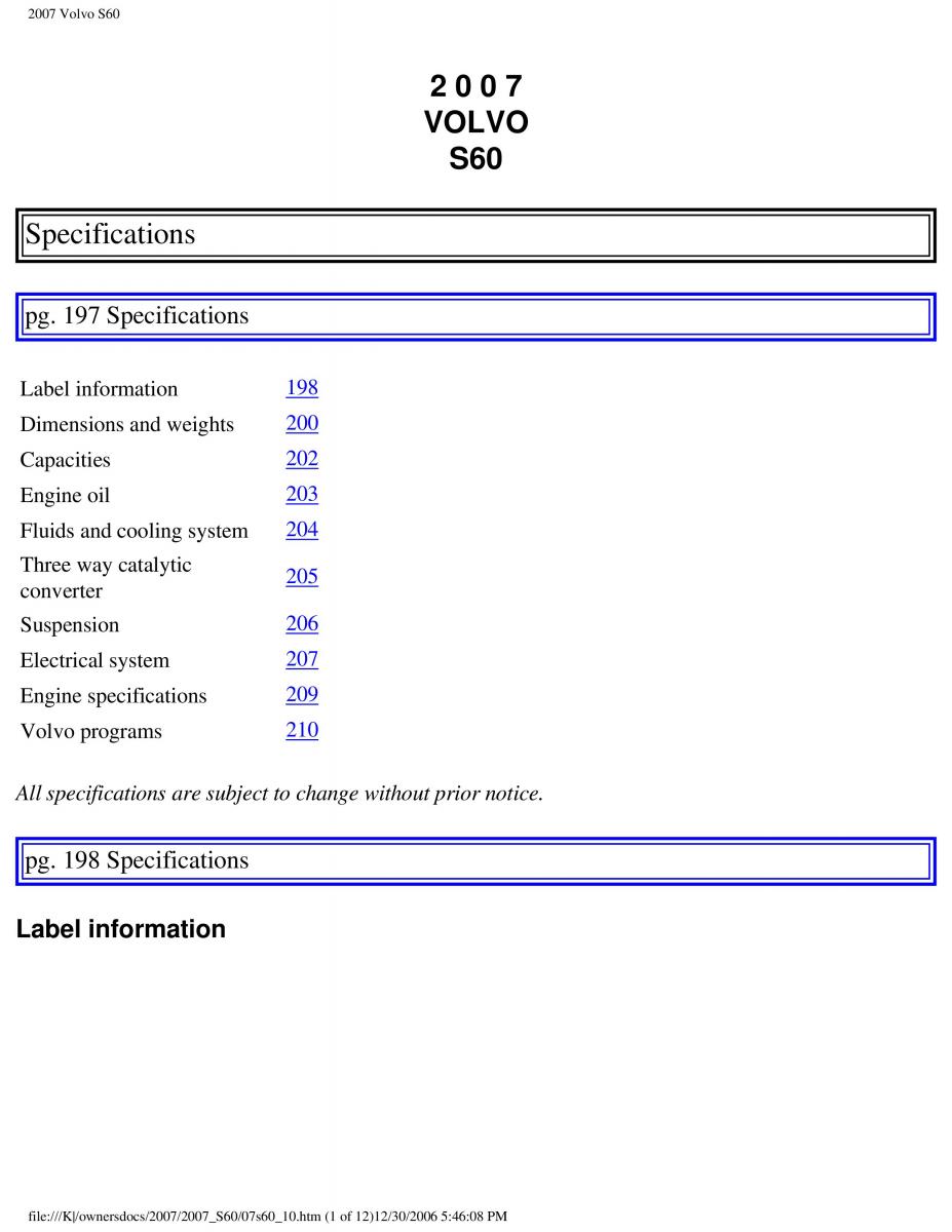 Volvo S60 owners manual / page 232