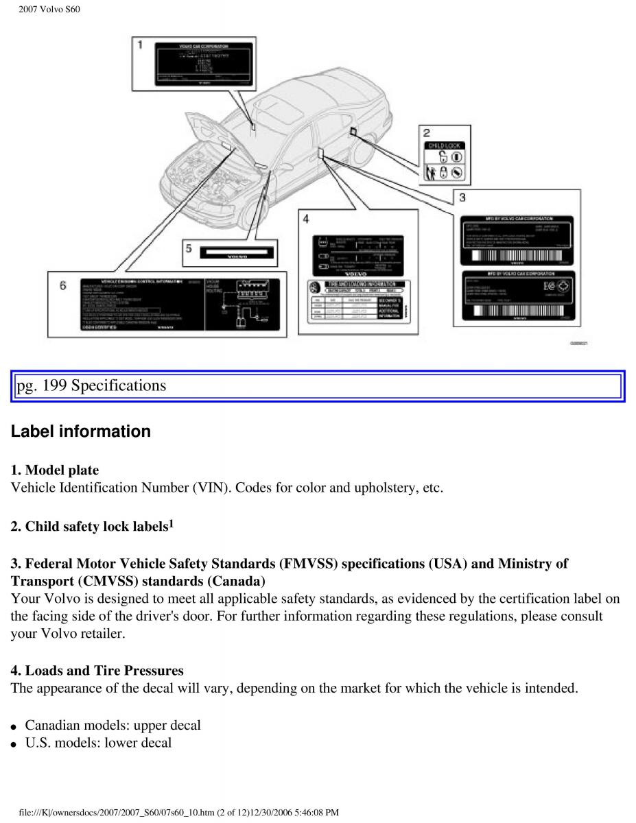 Volvo S60 owners manual / page 233