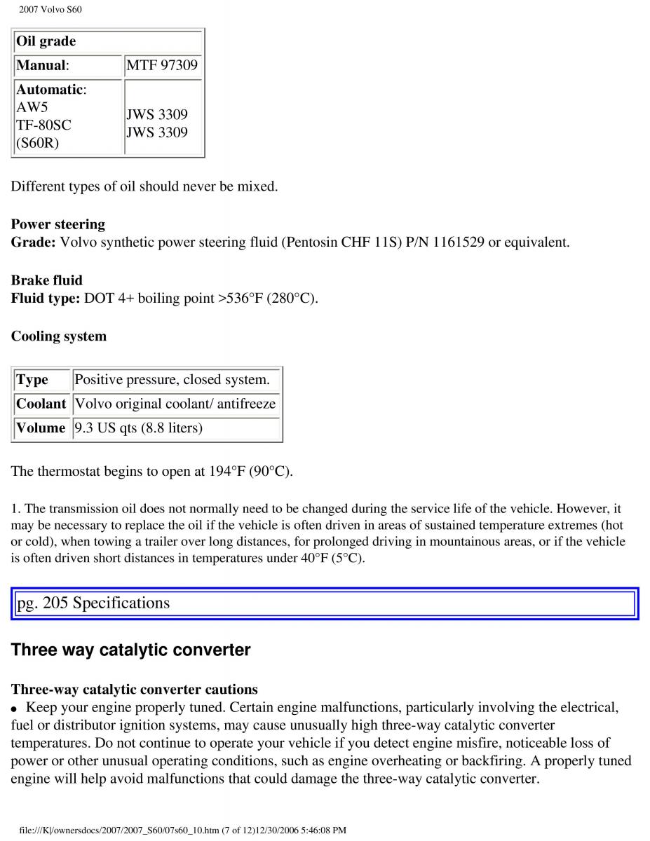 Volvo S60 owners manual / page 238