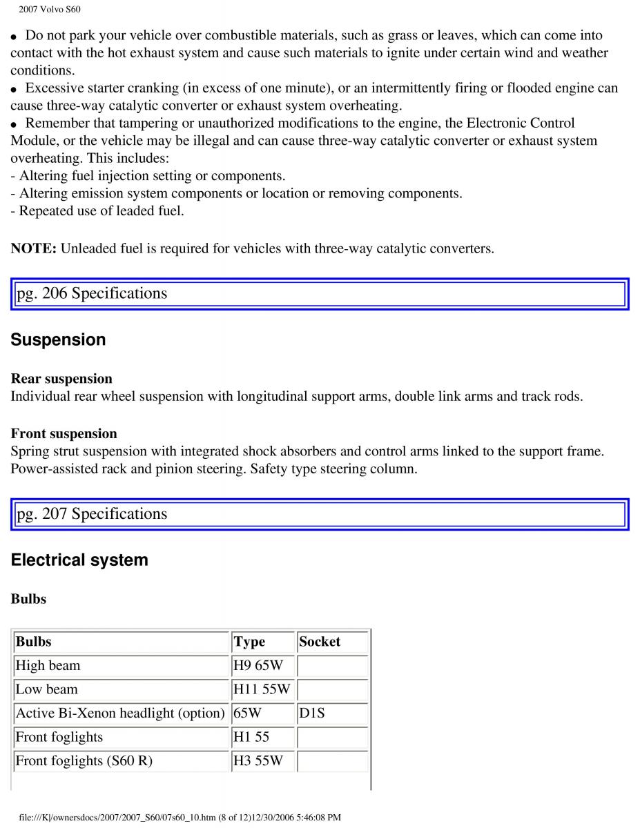 Volvo S60 owners manual / page 239