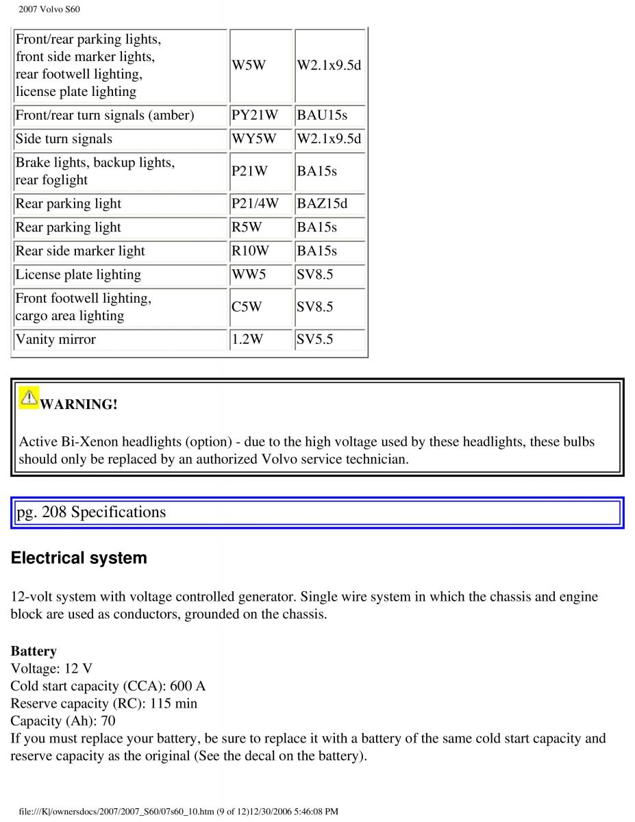 Volvo S60 owners manual / page 240