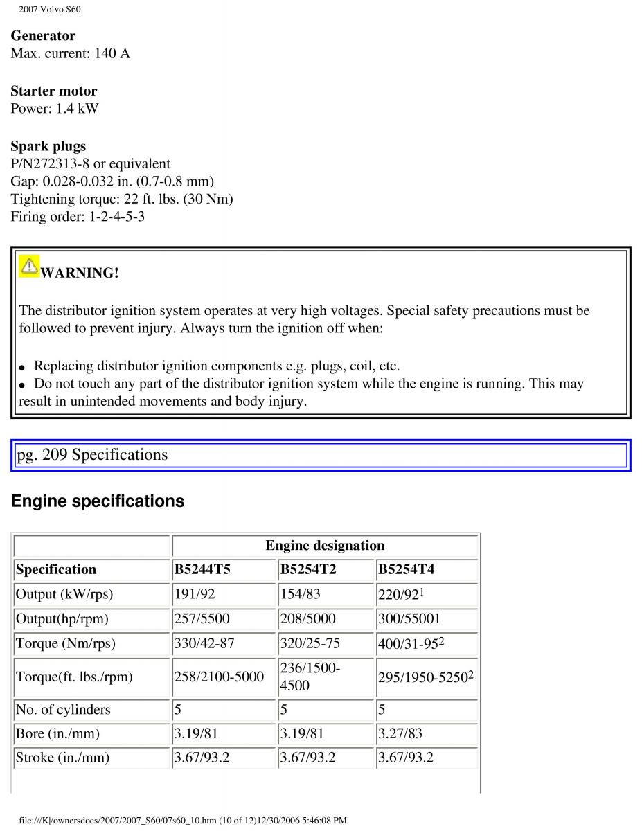 Volvo S60 owners manual / page 241